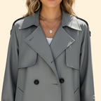 Trench Coat Women's Grey Double-Breasted Belted Long Jacket – Office, Casual, Everyday, Holiday