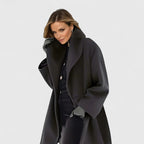 Wool Blend Coat Red Women's Shawl Collar Mid-Length Overcoat – Casual, Office · Werune