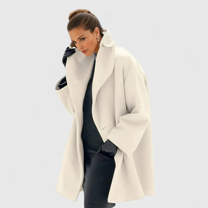 Wool Blend Coat Red Women's Shawl Collar Mid-Length Overcoat – Casual, Office · Werune