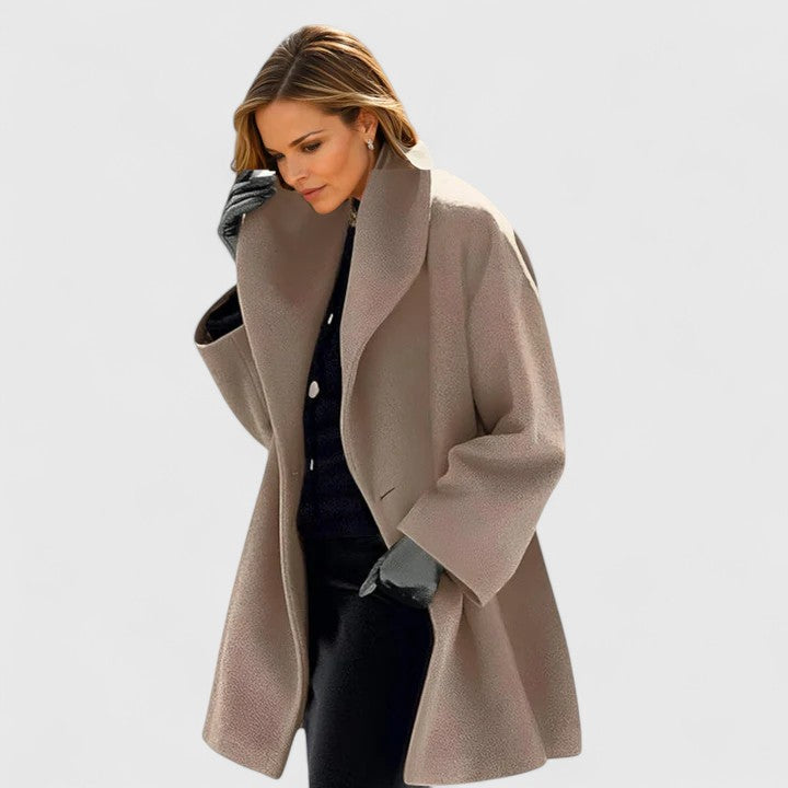 Wool Blend Coat Red Women's Shawl Collar Mid-Length Overcoat – Casual, Office · Werune